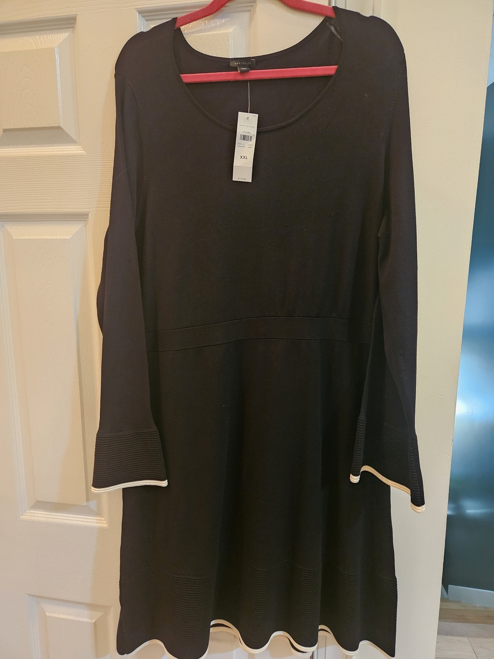 Ann Taylor Black Knit Dress with Cream Trim (Size XXL)